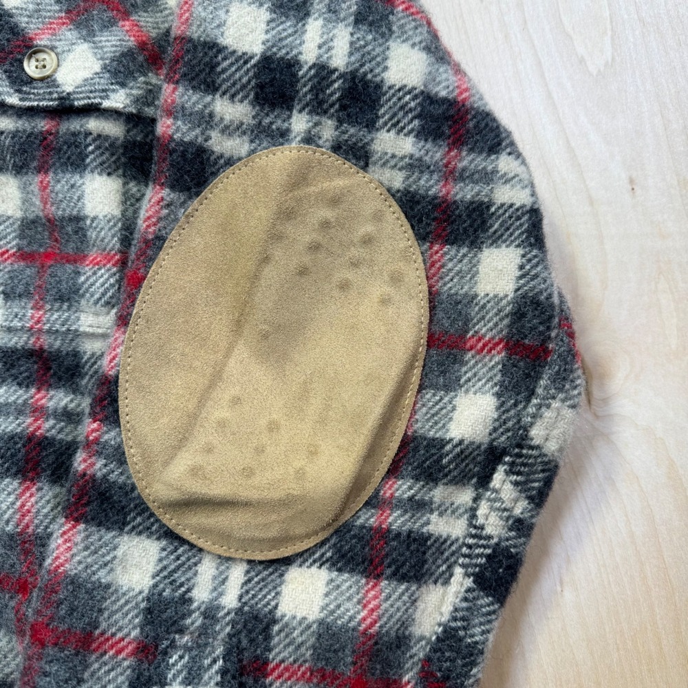 Woolrich Vintage Plaid Wool Blend Shirt Jacket Grey‎ Red Elbow Patches Size M - Picture 6 of 7